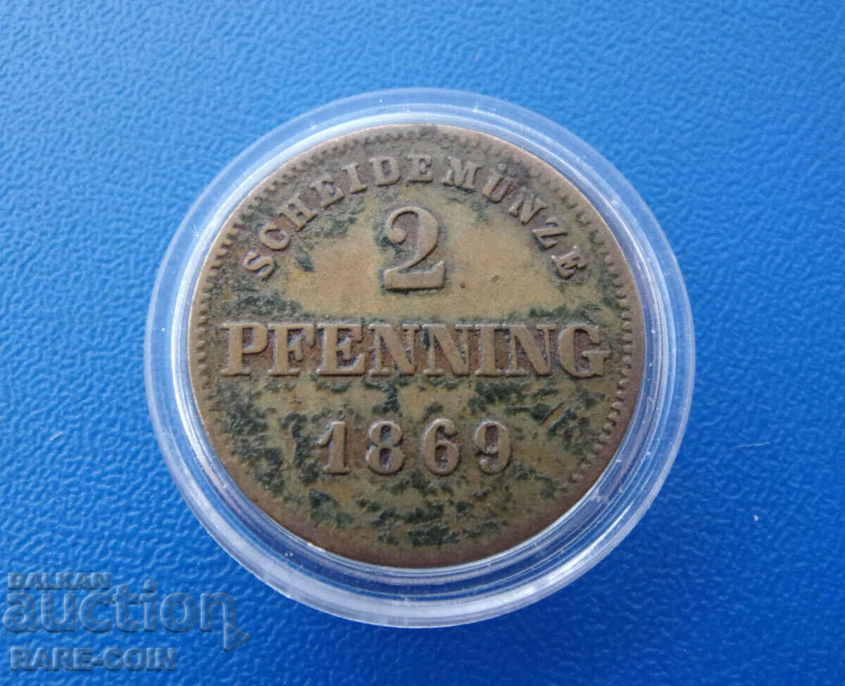 RS(53) Bayern Germany 2 Pfennig 1869 Rare
