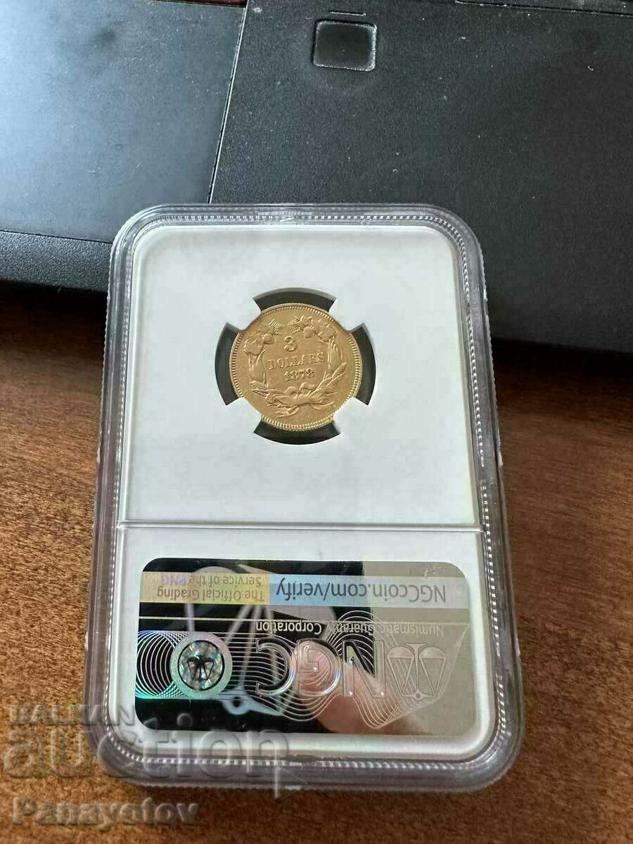 Auction 3 DOLLAR 1878 AMERICA GOLD GRADE AU 53 RARE NGC PCGS Auction 3 DOLLAR 1878 AMERICA GOLD GRADE AU 53 RARE NGC PCGS