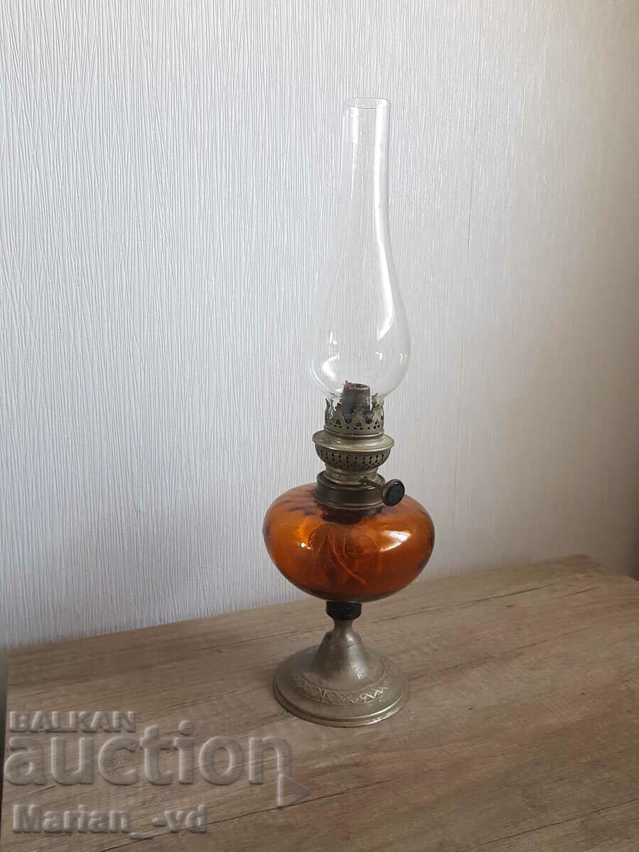 Lampă veche de masă din sticlă maro - 5