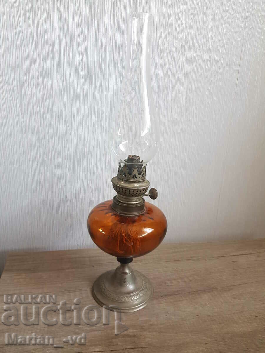 Стара настолна лампа кафяво стъкло
