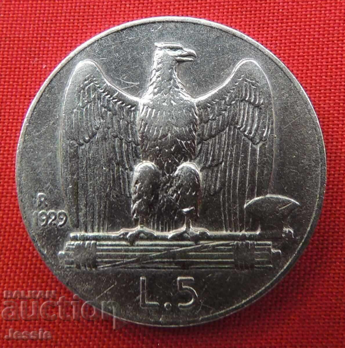 5 Lire 1929 R Italia - Argint