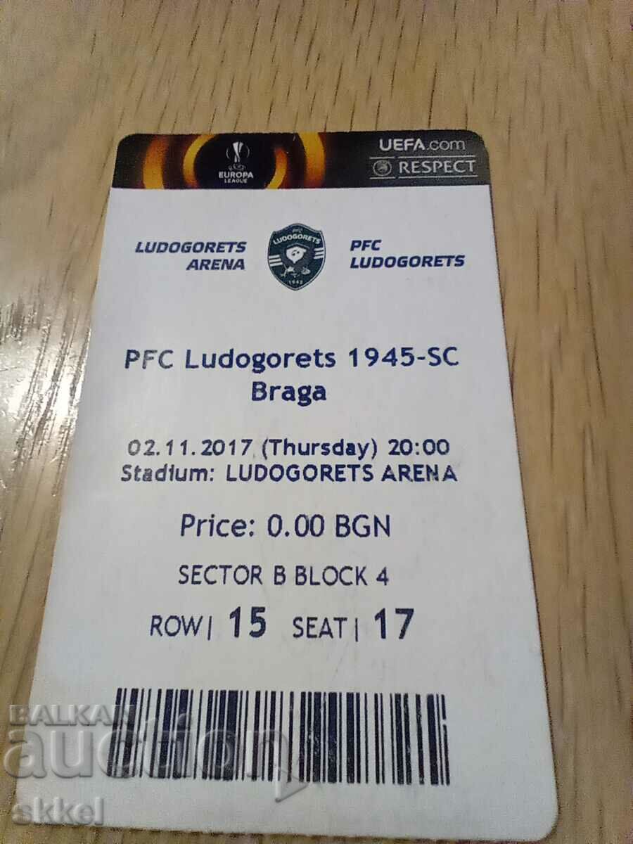 Εισιτήριο ποδοσφαίρου Ludogorets Razgrad - Braga Πορτογαλία 2017