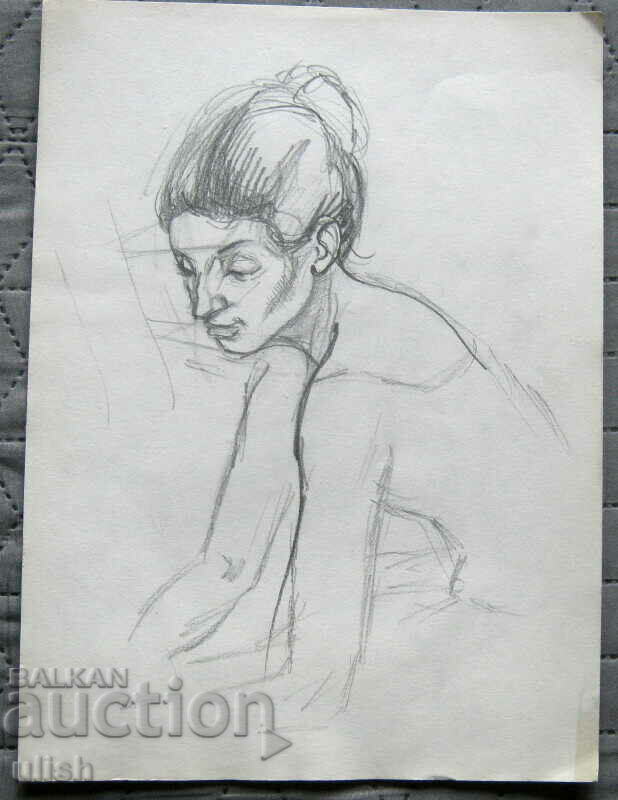 Стара рисунка - женска глава - молив
