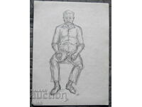 Παλιό σχέδιο - πορτρέτο ενός καθιστού άνδρα #1 - μολύβι