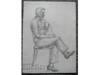 Παλιό σχέδιο - πορτρέτο ενός καθιστού άνδρα #3 - μολύβι