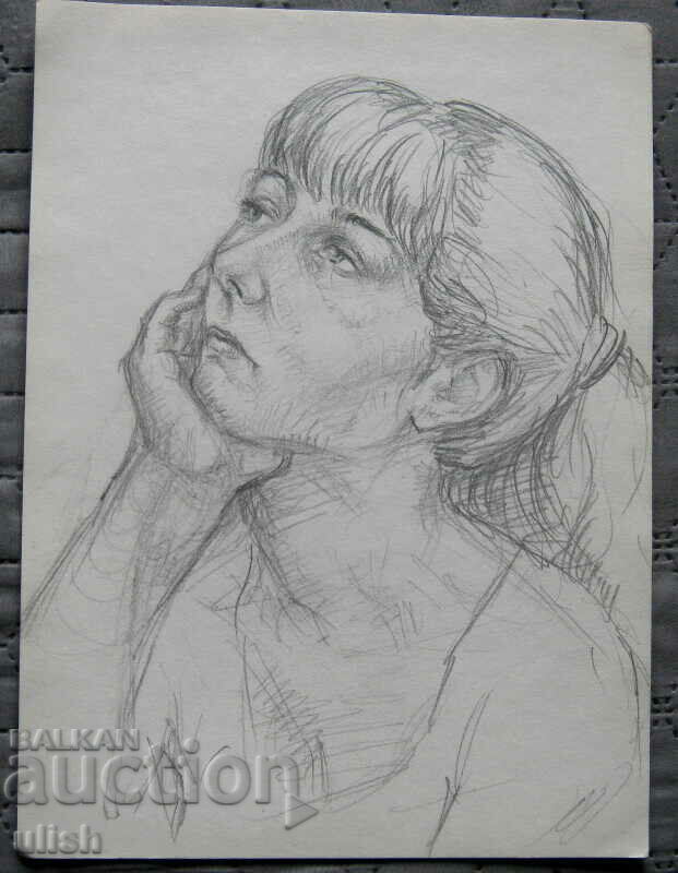 Old drawing - portrait thought - pencil