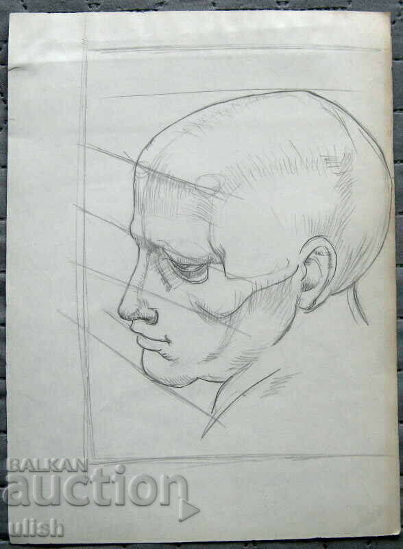 Old drawing - male head - pencil
