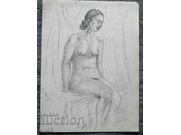 Old drawing - naked female body Act of eroticism #1 - pencil