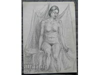 Стара рисунка - голо женско тяло Акт еротика №2 - молив
