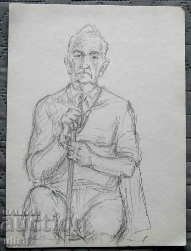 Παλιό σχέδιο - πορτρέτο ενός καθιστού άνδρα #2 - μολύβι