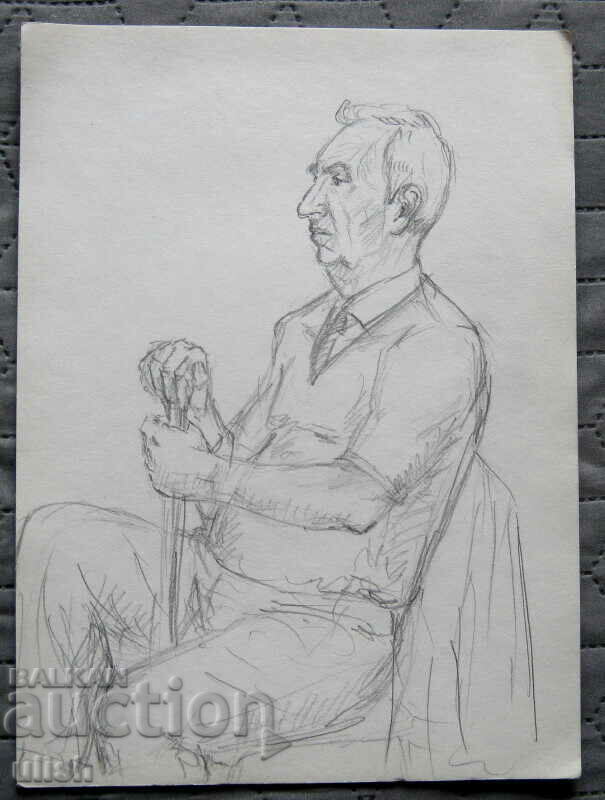 Стара рисунка - портрет седящ мъж №3 - молив