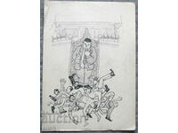 Old drawing political caricature cartoon - ink