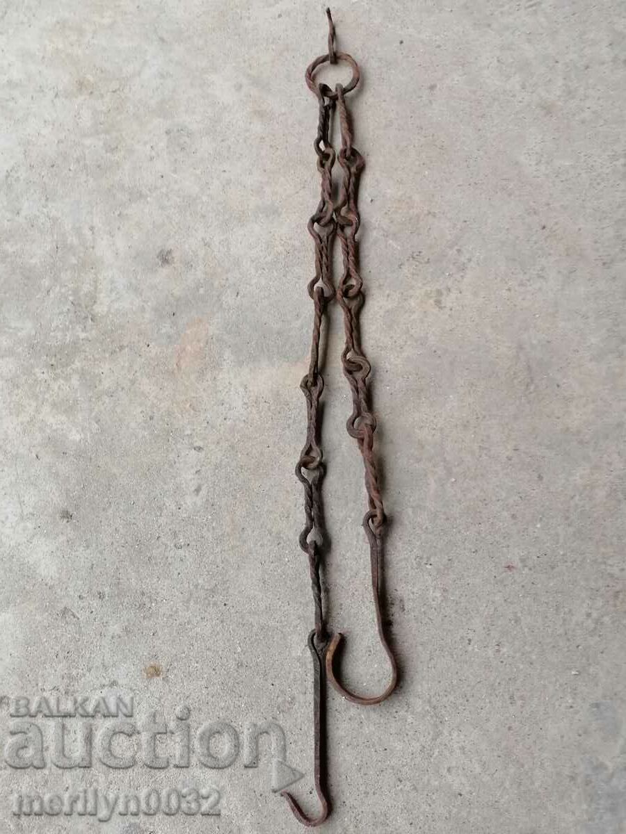 Old forged chain with hook, hearth for hearth chain hook with price 55.00 BGN | € 28.12 Old forged chain with hook, hearth for hearth chain hook with price 55.00 BGN | € 28.12