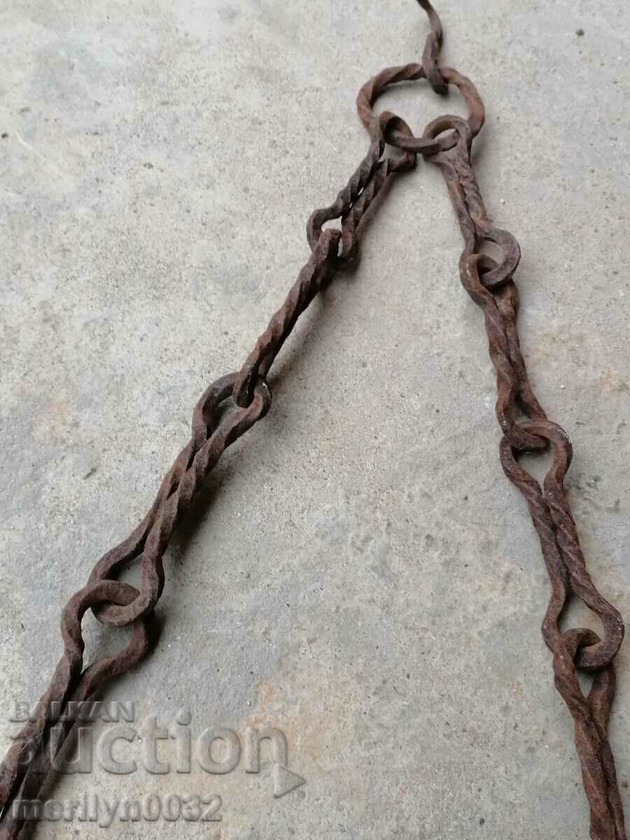 Auction Old forged chain with hook, hearth for hearth chain hook Auction Old forged chain with hook, hearth for hearth chain hook
