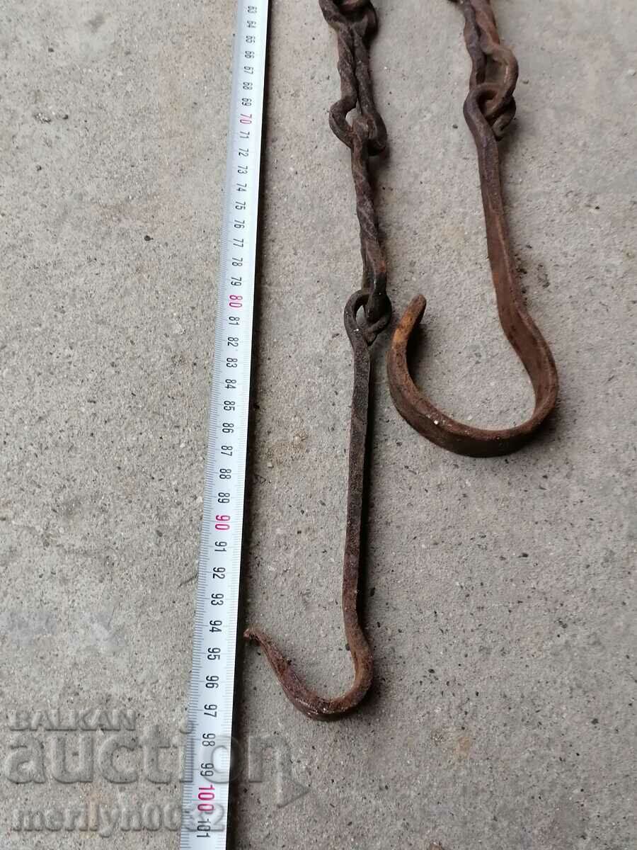 Delivery of Old forged chain with hook, hearth for hearth chain hook Delivery of Old forged chain with hook, hearth for hearth chain hook
