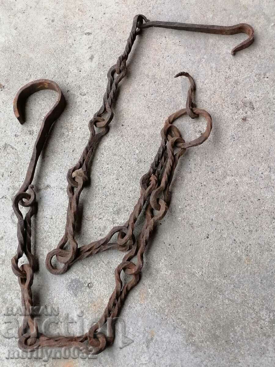 Old forged chain with hook, hearth for hearth chain hook - 5 Old forged chain with hook, hearth for hearth chain hook - 5