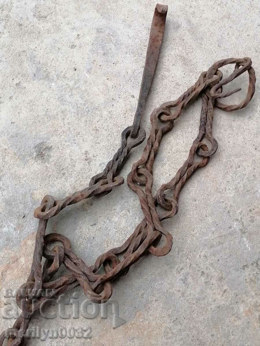 Old forged chain with hook, hearth for hearth chain hook - 6 Old forged chain with hook, hearth for hearth chain hook - 6