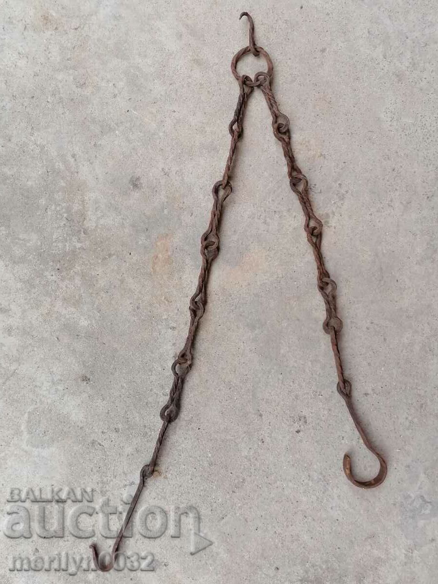 Old forged chain with hook, hearth for hearth chain hook - 7 Old forged chain with hook, hearth for hearth chain hook - 7