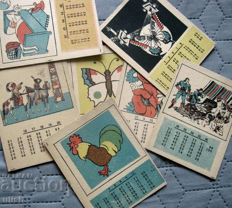 12 стари литографни карти за настолна игра с числа номера