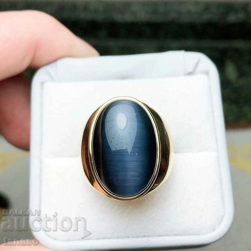 Men's ring with blue opal, gold plating