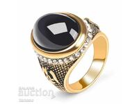 Men's ring with black opal, gold plating