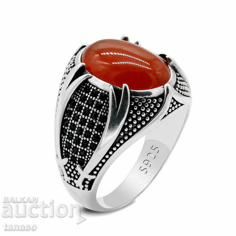 Дамски пръстен с червен топаз, сребро 925