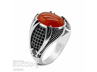 Дамски пръстен с червен топаз, сребро 925