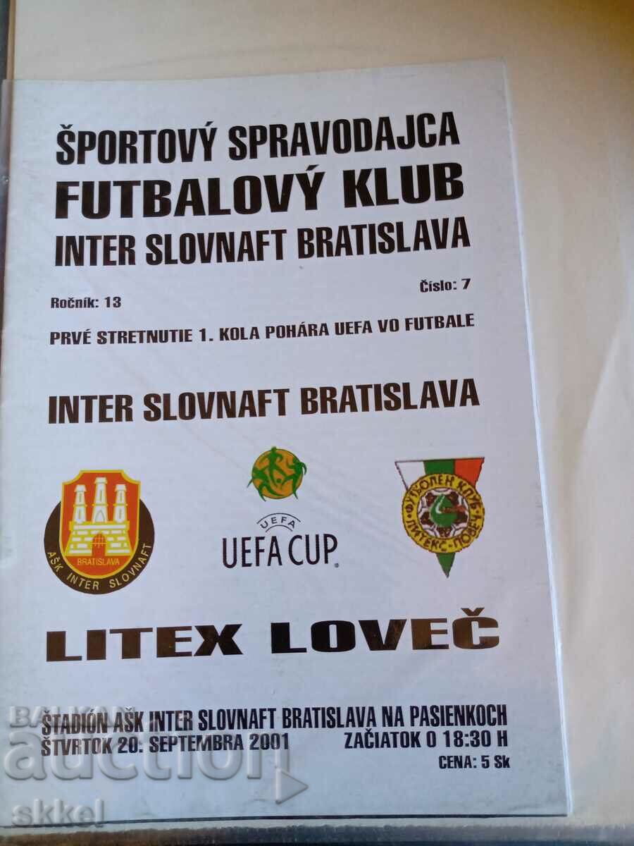 Program de fotbal Inter Bratislava - Litex Lovech 2001