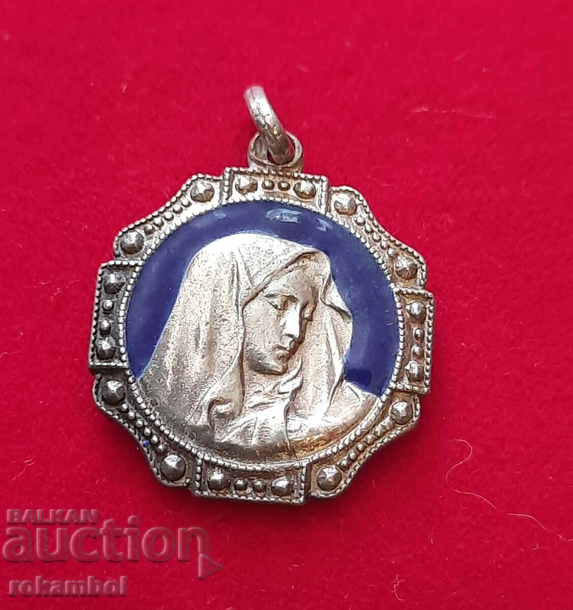 Auction Antique silver pendant with enamel, Virgin Mary Auction Antique silver pendant with enamel, Virgin Mary