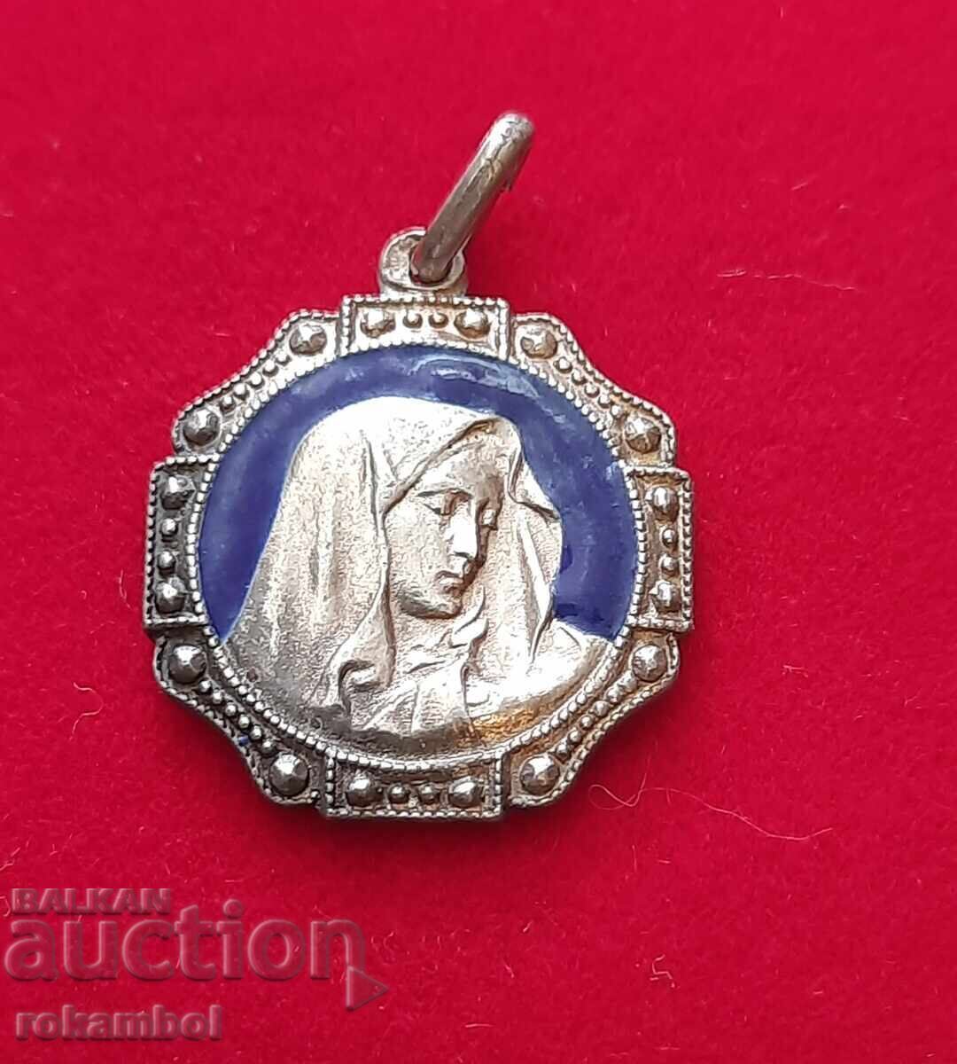 Antique silver pendant with enamel, Virgin Mary Antique silver pendant with enamel, Virgin Mary