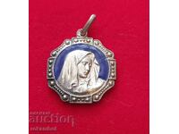 Antique silver pendant with enamel, Virgin Mary