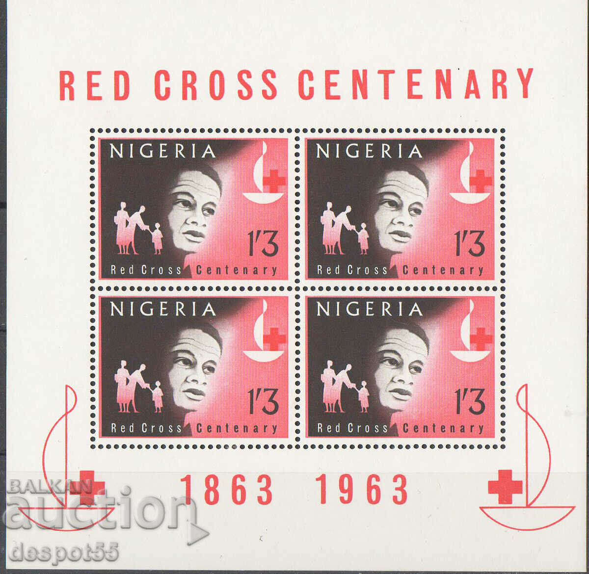 1963. Nigeria. The 100th anniversary of the Red Cross. Block.