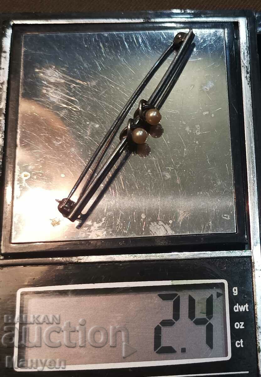 Beautiful antique silver brooch with two pearls. - 5 Beautiful antique silver brooch with two pearls. - 5