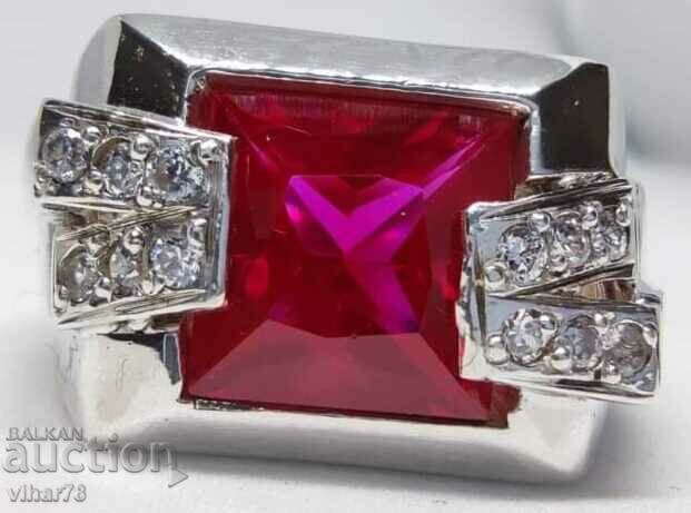 Auction Silver ring with a huge ruby Auction Silver ring with a huge ruby