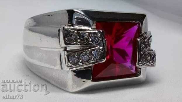Silver ring with a huge ruby - 7 Silver ring with a huge ruby - 7