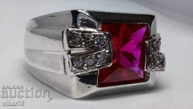 Silver ring with a huge ruby