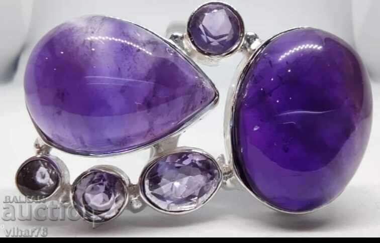 Auction Huge silver ring with amethysts Auction Huge silver ring with amethysts