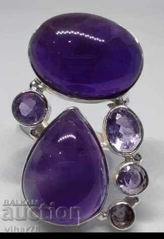 Huge silver ring with amethysts