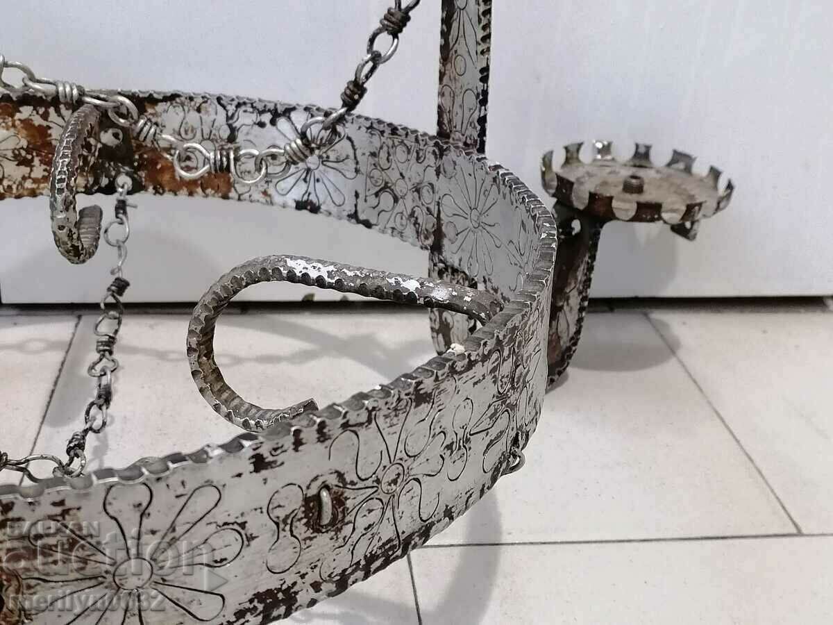 Old wrought iron engraved chandelier lamp without lampshade - 5 Old wrought iron engraved chandelier lamp without lampshade - 5