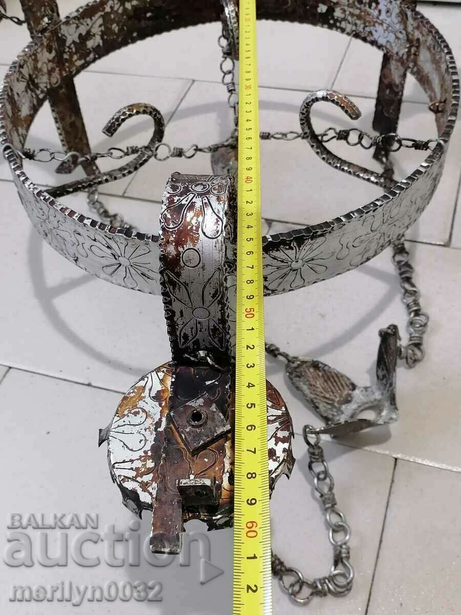 Old wrought iron engraved chandelier lamp without lampshade - 6 Old wrought iron engraved chandelier lamp without lampshade - 6
