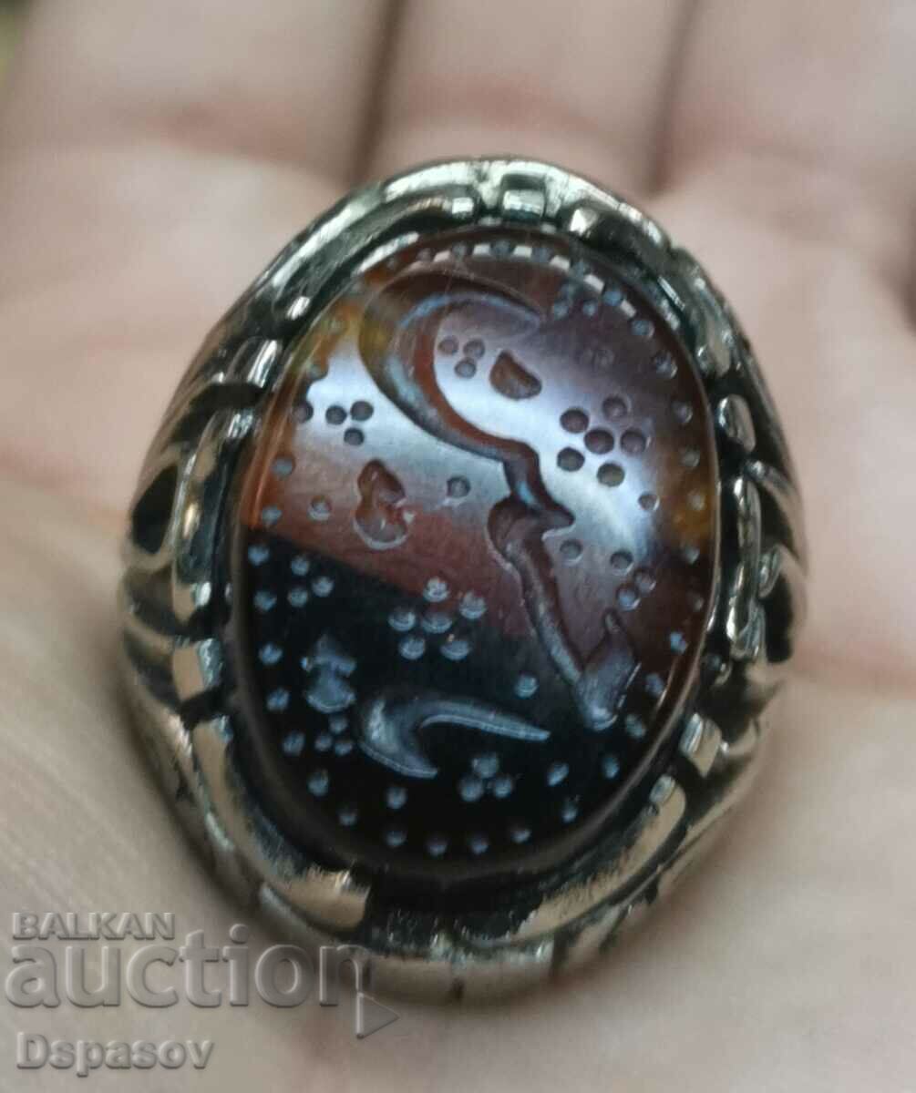 Old Silver Ottoman Ring Intaglio Agate Cameo
