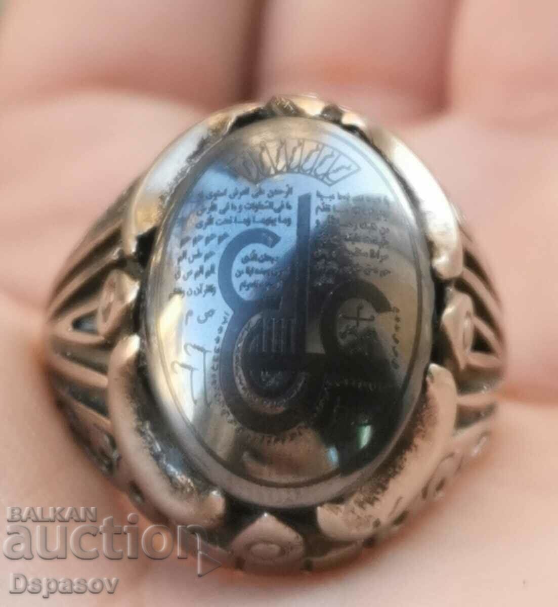Παλιό ασημένιο οθωμανικό δαχτυλίδι Intaglio Hematite Cameo