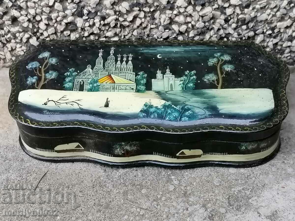 Auction Wooden hand-painted jewelry box lacquer miniature Auction Wooden hand-painted jewelry box lacquer miniature