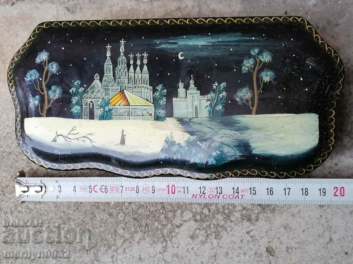 Wooden hand-painted jewelry box lacquer miniature - 6 Wooden hand-painted jewelry box lacquer miniature - 6