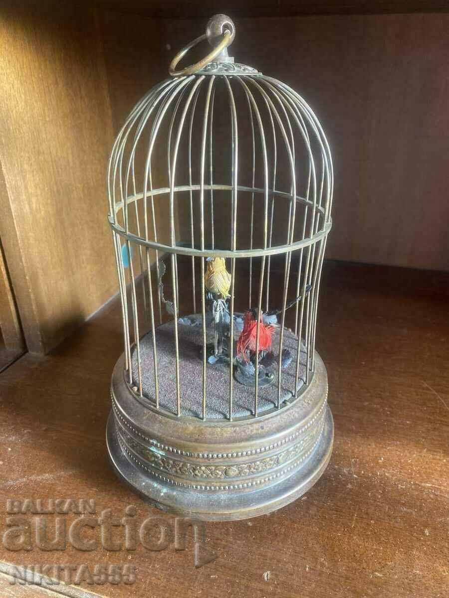 Jucărie mecanică Păsări într-o cușcă foarte rară