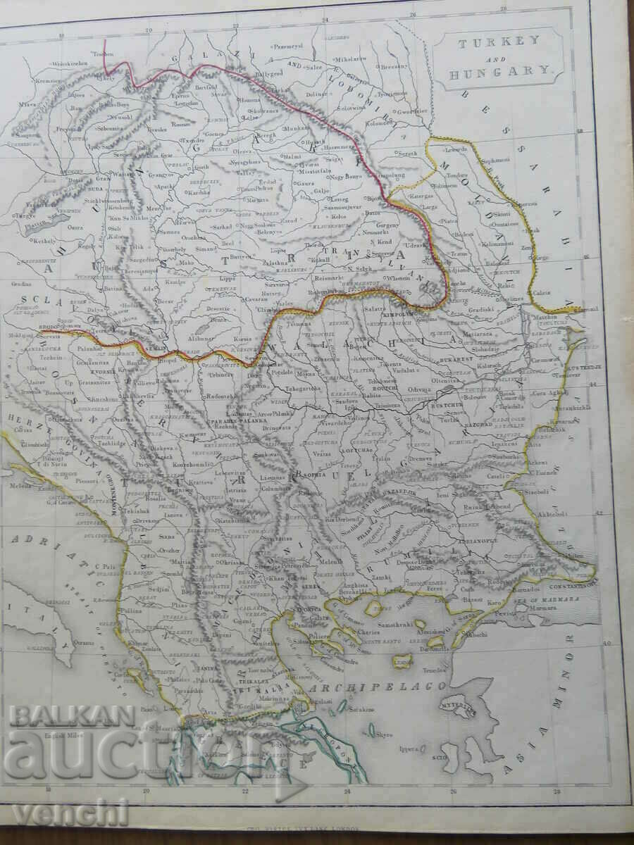 1848 - Map of Turkey and Hungary - London = original + with price € 24.99 | 48.88 BGN