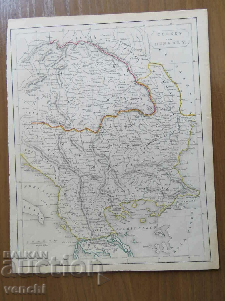1848 - Harta Turciei și Ungariei - Londra = original +
