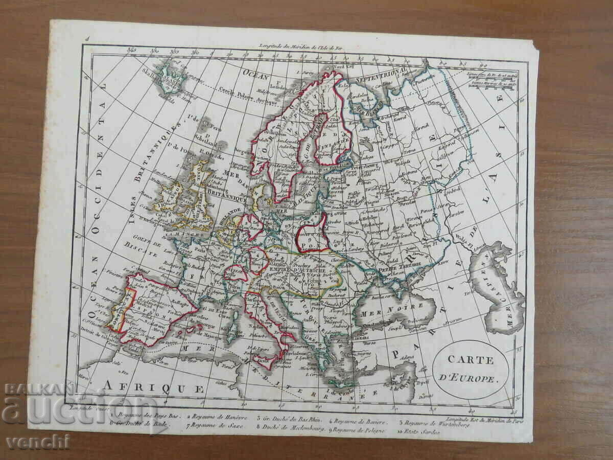 19ος αιώνας - Χάρτης Ευρώπης - Παρίσι = πρωτότυπο +