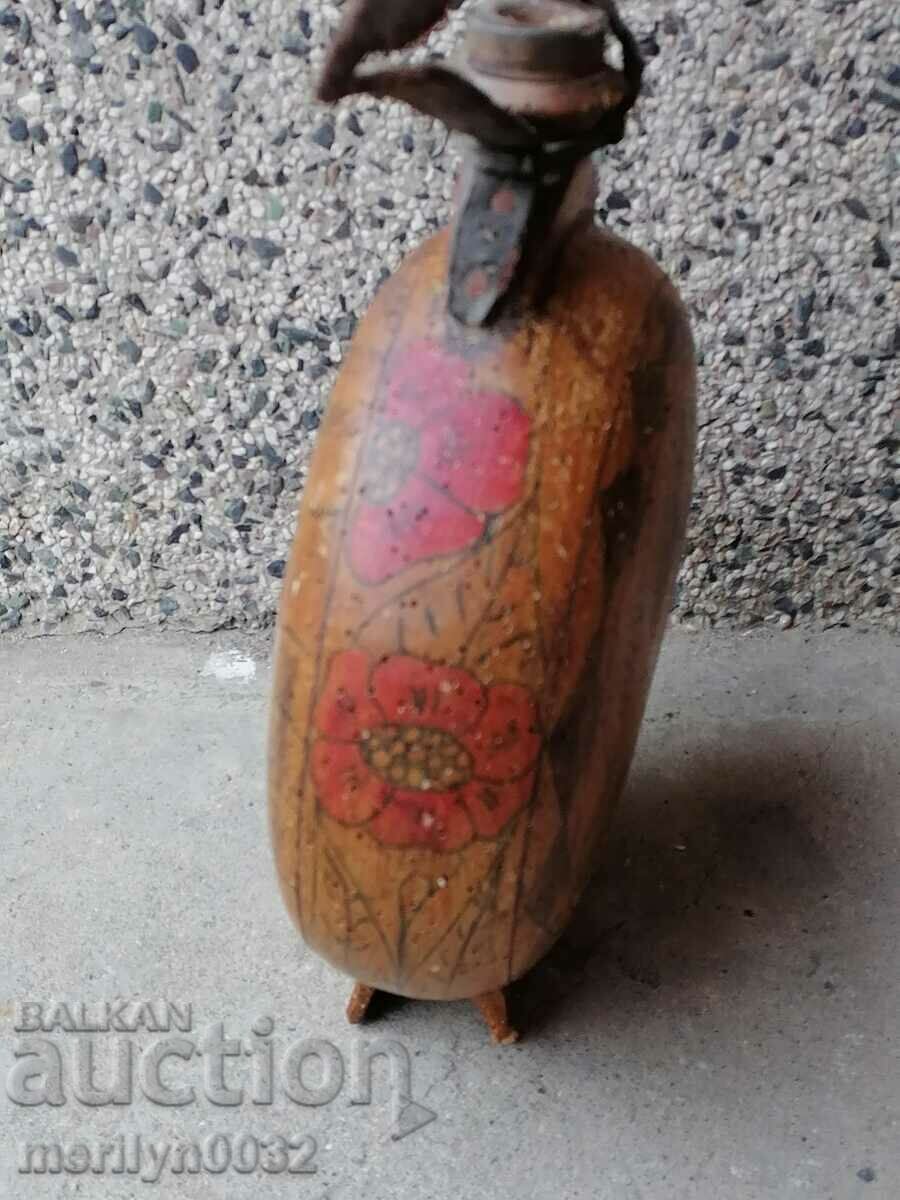 Auction  Old wooden vase, wooden bucket, wooden beetle