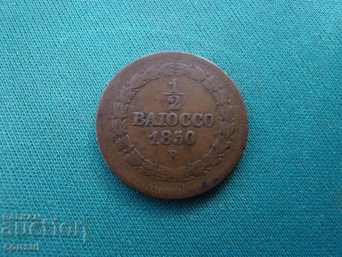 Vatican ½ Baiocco 1850 R Rar